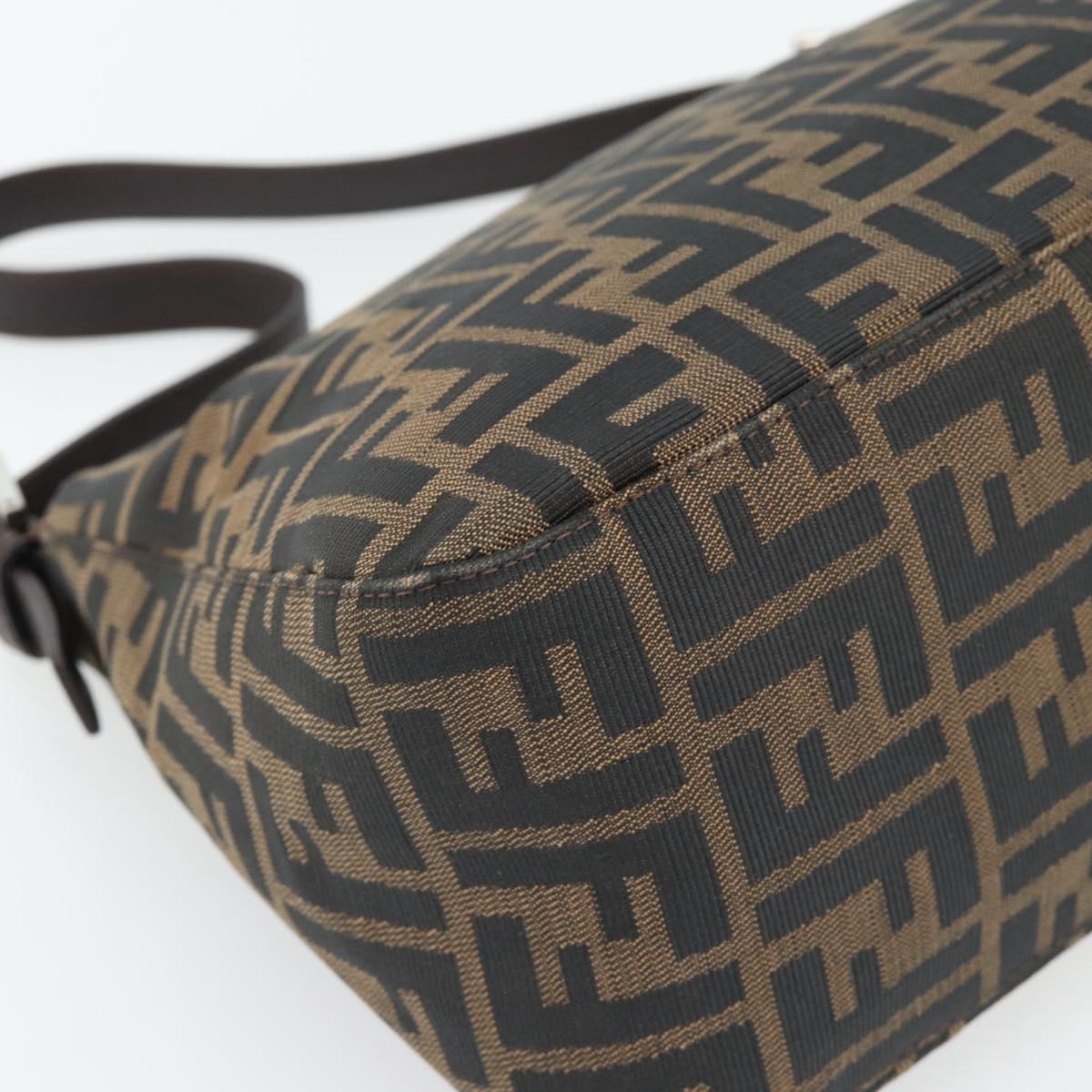 FENDI Zucca Canvas Mamma Baguette Shoulder Bag Black Brown Auth 181898V