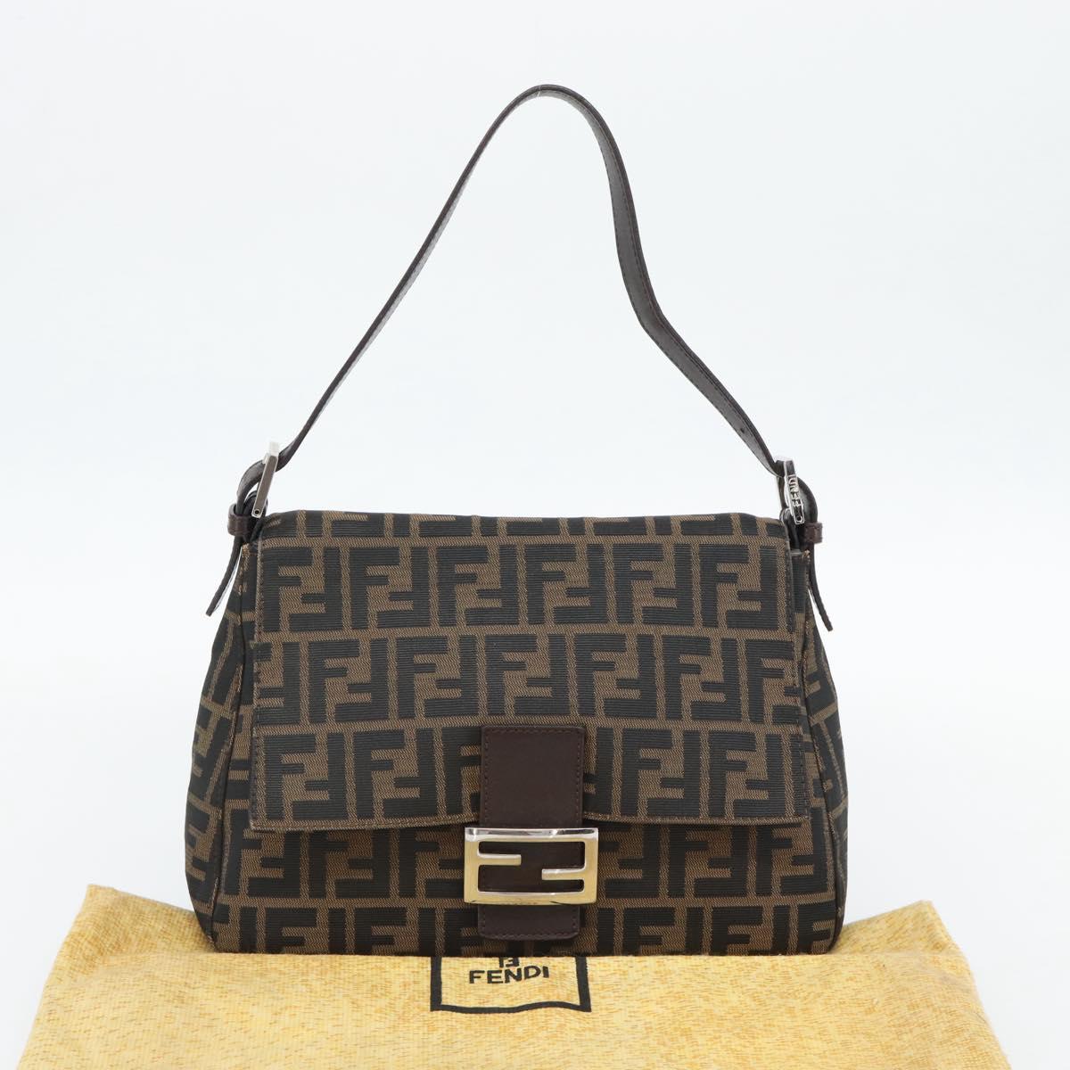 FENDI Zucca Canvas Mamma Baguette Shoulder Bag Black Brown Auth 181898V