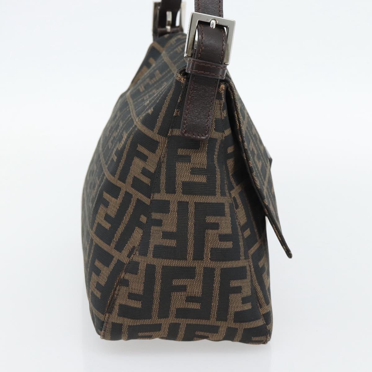 FENDI Zucca Canvas Mamma Baguette Shoulder Bag Black Brown Auth 181898V