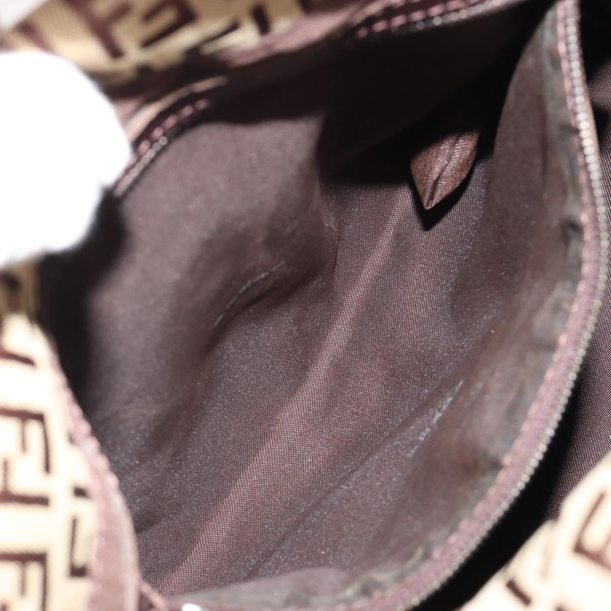 FENDI Zucchino Canvas Mamma Baguette Shoulder Bag Beige Silver Auth 181899A