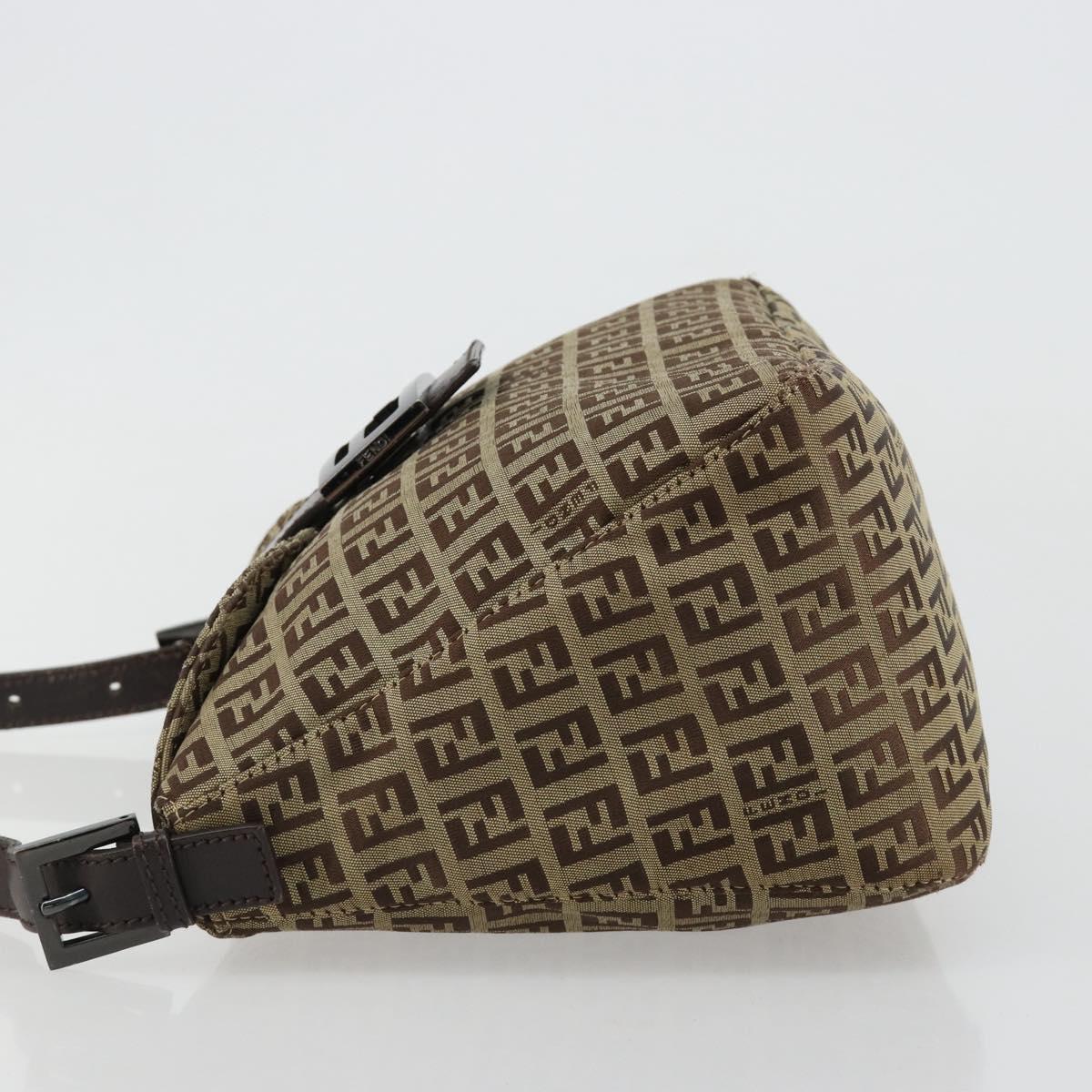 FENDI Zucchino Canvas Mamma Baguette Shoulder Bag Beige Silver Auth 181899A