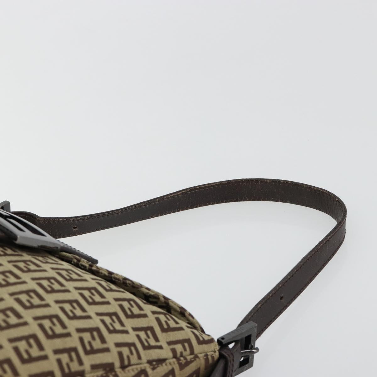FENDI Zucchino Canvas Mamma Baguette Shoulder Bag Beige Silver Auth 181899A