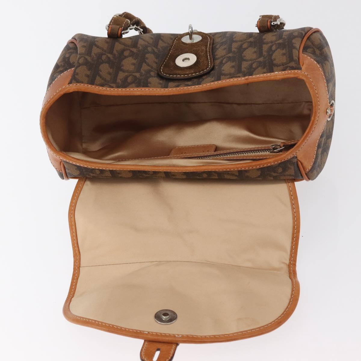 Christian Dior Trotter Canvas Romantic Hand Bag PVC Brown Silver Auth 181900V