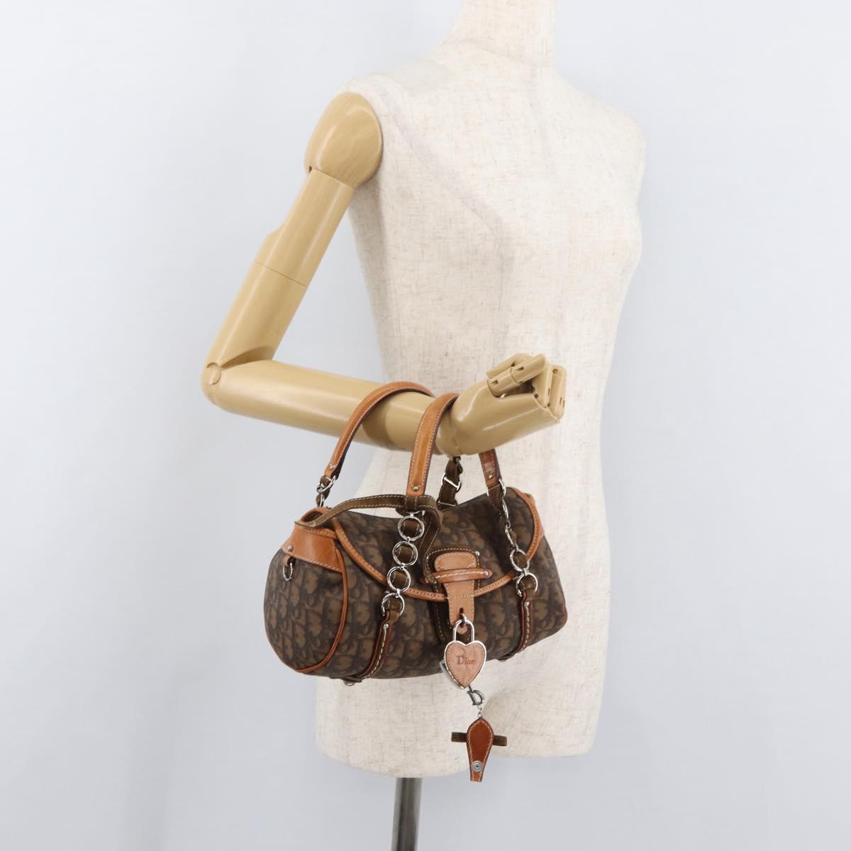Christian Dior Trotter Canvas Romantic Hand Bag PVC Brown Silver Auth 181900V