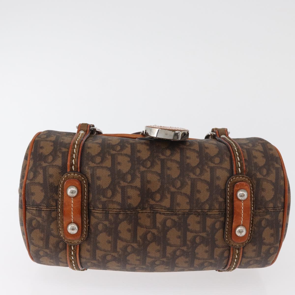 Christian Dior Trotter Canvas Romantic Hand Bag PVC Brown Silver Auth 181900V