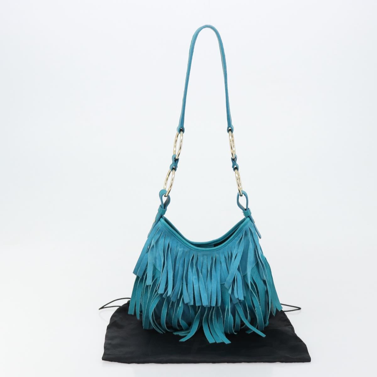 SAINT LAURENT Rib Gauche Bag Suede Turquoise Blue 138963 002214 Auth 181902A