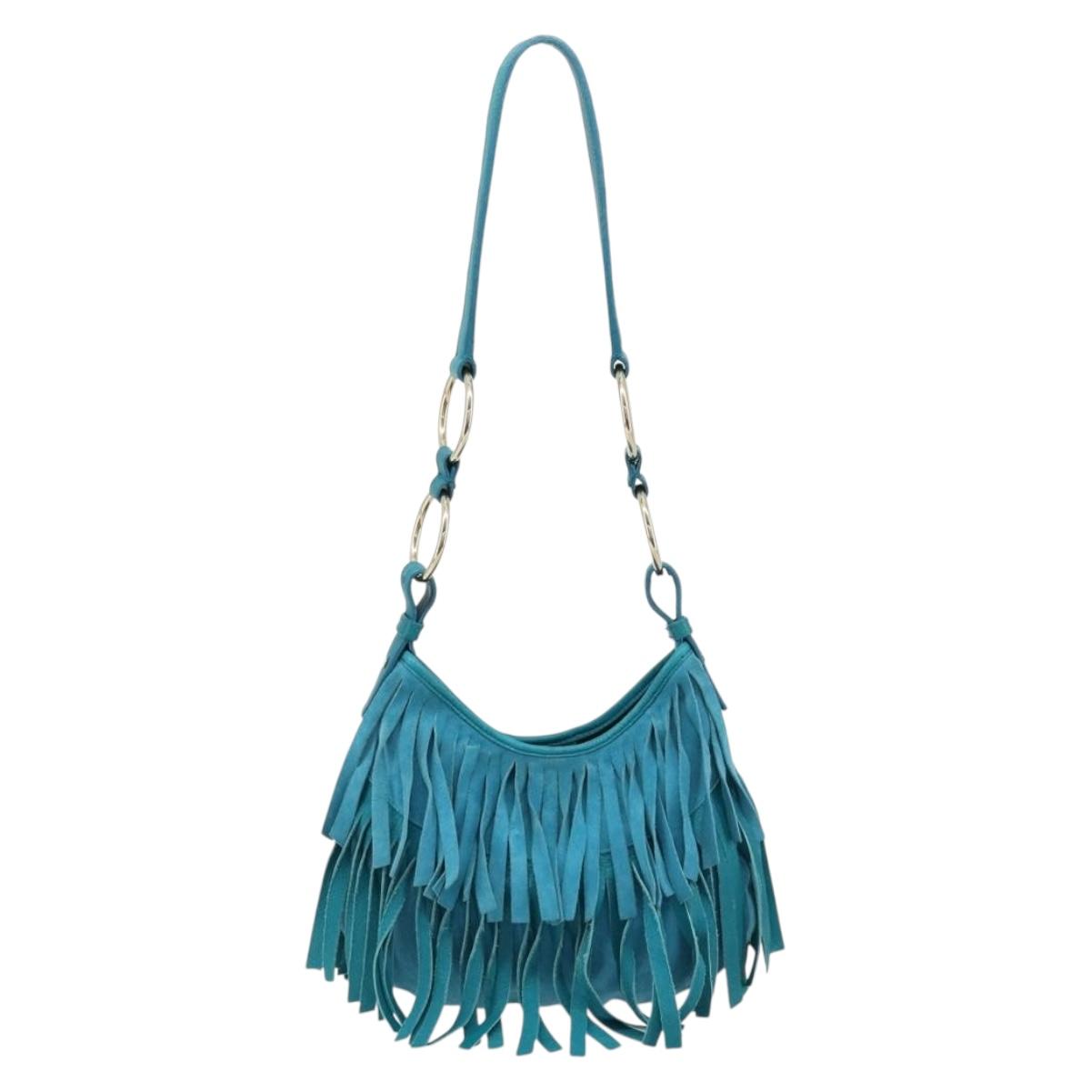 SAINT LAURENT Rib Gauche Bag Suede Turquoise Blue 138963 002214 Auth 181902A