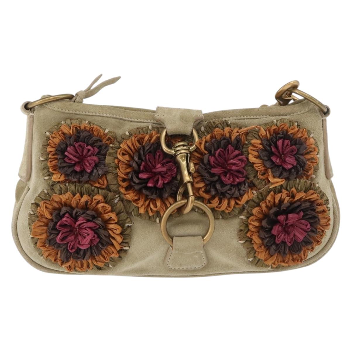 Miu Miu Chain Shoulder Bag Suede Beige Gold Auth 181905M