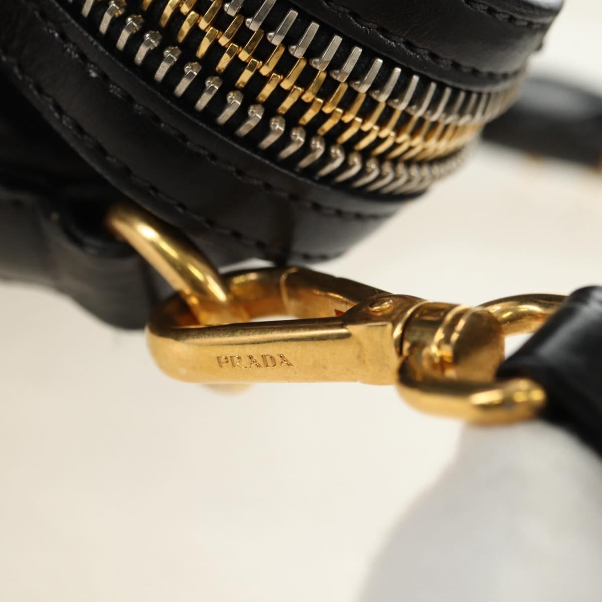 PRADA Tote Bag Leather 2way Black Gold Silver Auth 181906SM