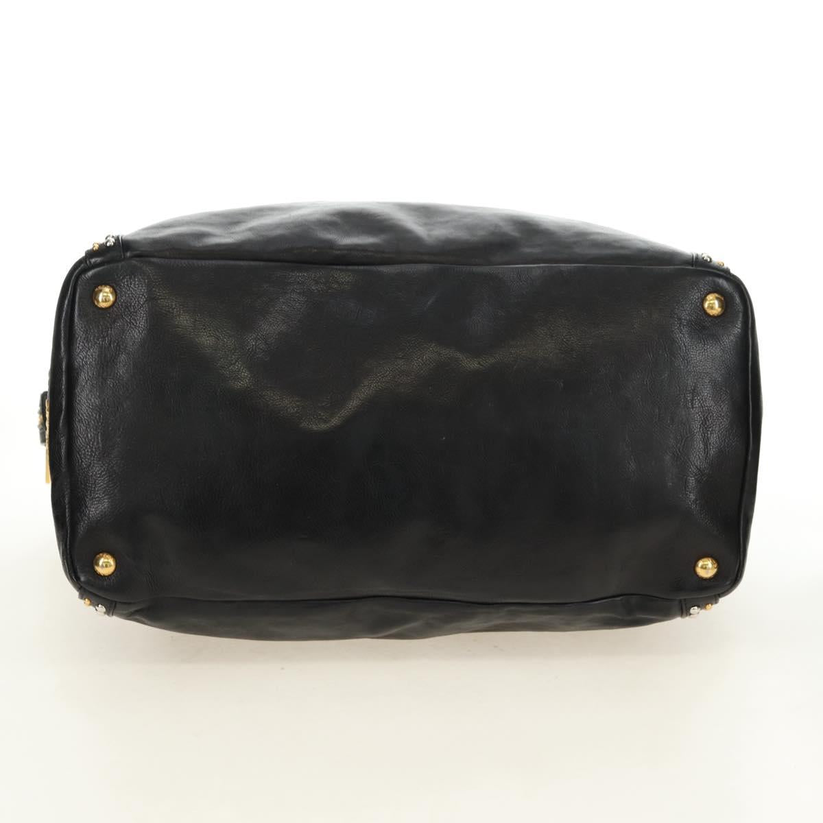 PRADA Tote Bag Leather 2way Black Gold Silver Auth 181906SM