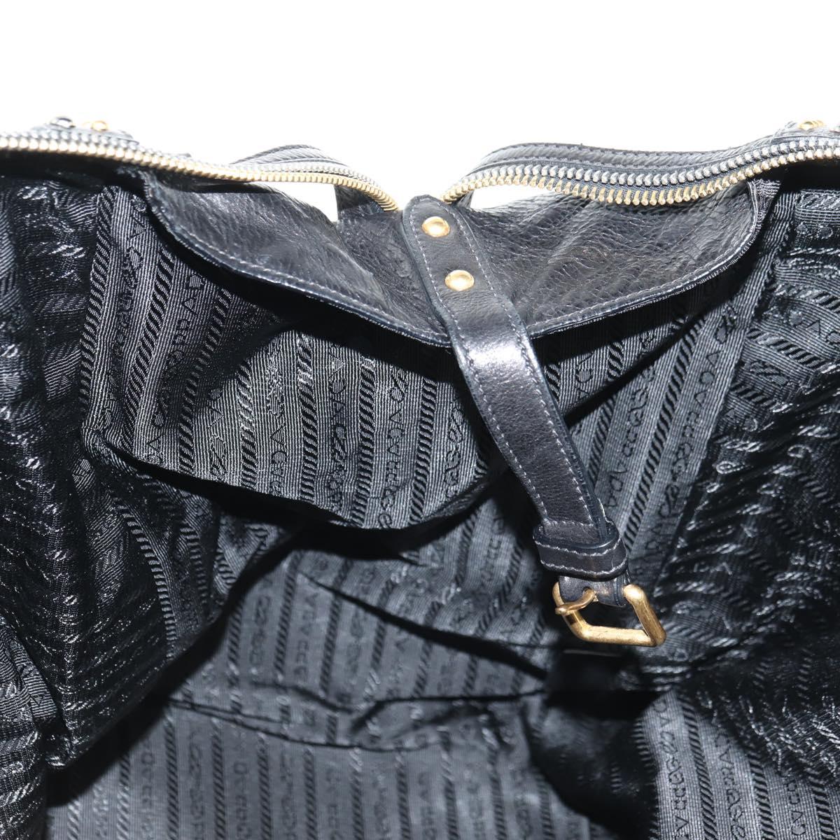PRADA Tote Bag Leather 2way Black Gold Silver Auth 181906SM