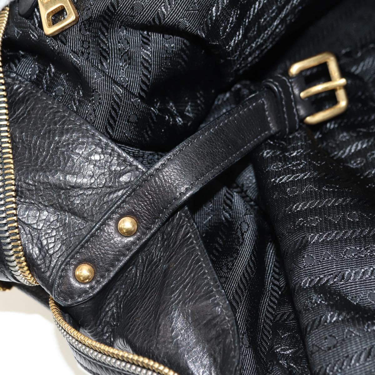 PRADA Tote Bag Leather 2way Black Gold Silver Auth 181906SM