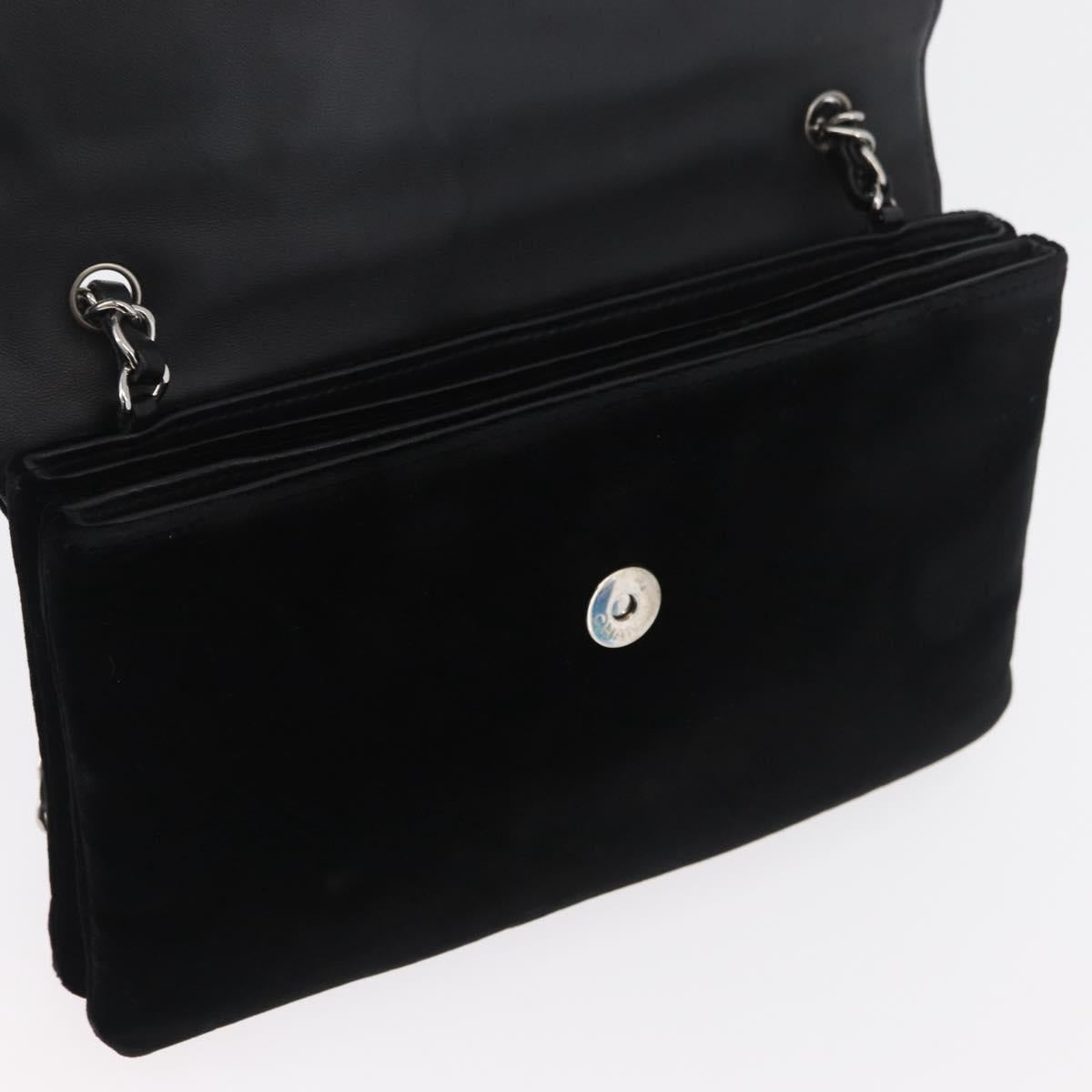 CHANEL Chain Camelia Shoulder Bag Velor Black Silver CC Auth 181910V