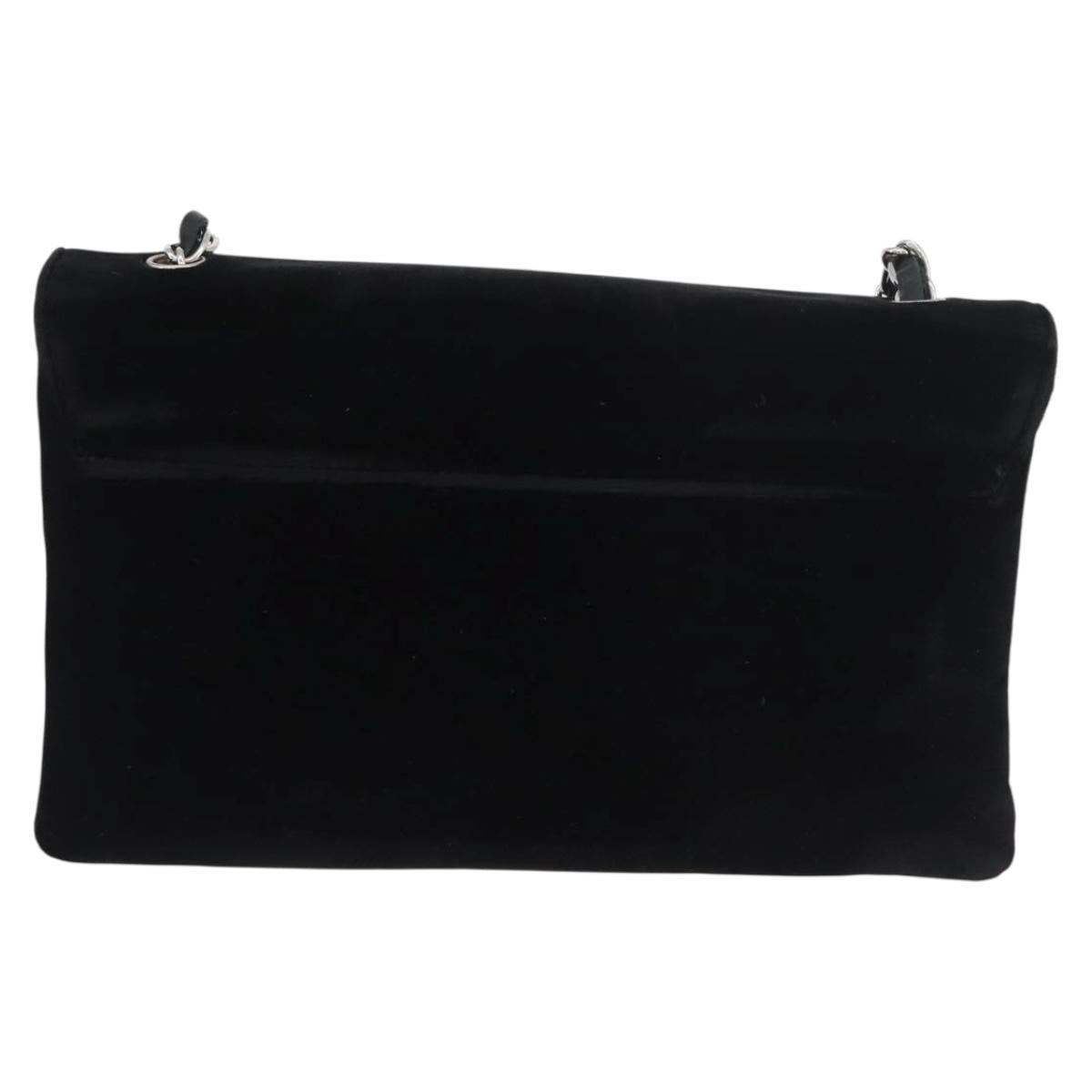 CHANEL Chain Camelia Shoulder Bag Velor Black Silver CC Auth 181910V