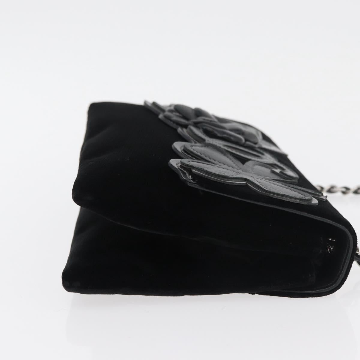 CHANEL Chain Camelia Shoulder Bag Velor Black Silver CC Auth 181910V
