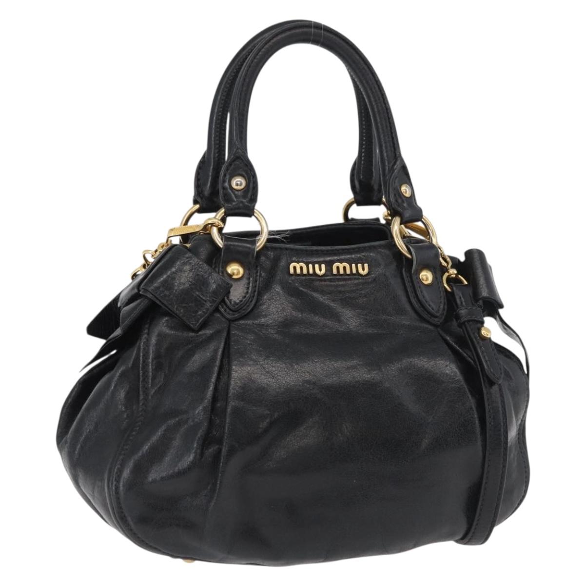Miu Miu Hand Bag Leather 2way Black Gold Auth 181913