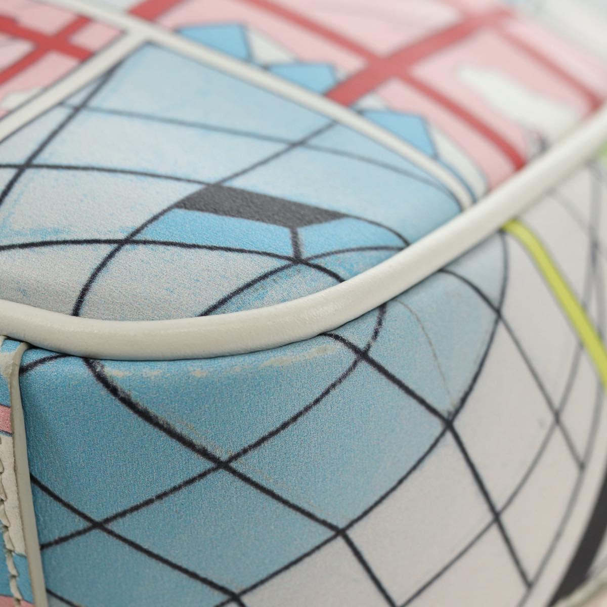 PRADA Comic Print Shoulder Bag Leather White Silver Auth 181914SM