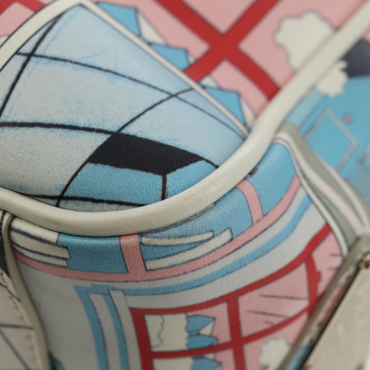 PRADA Comic Print Shoulder Bag Leather White Silver Auth 181914SM