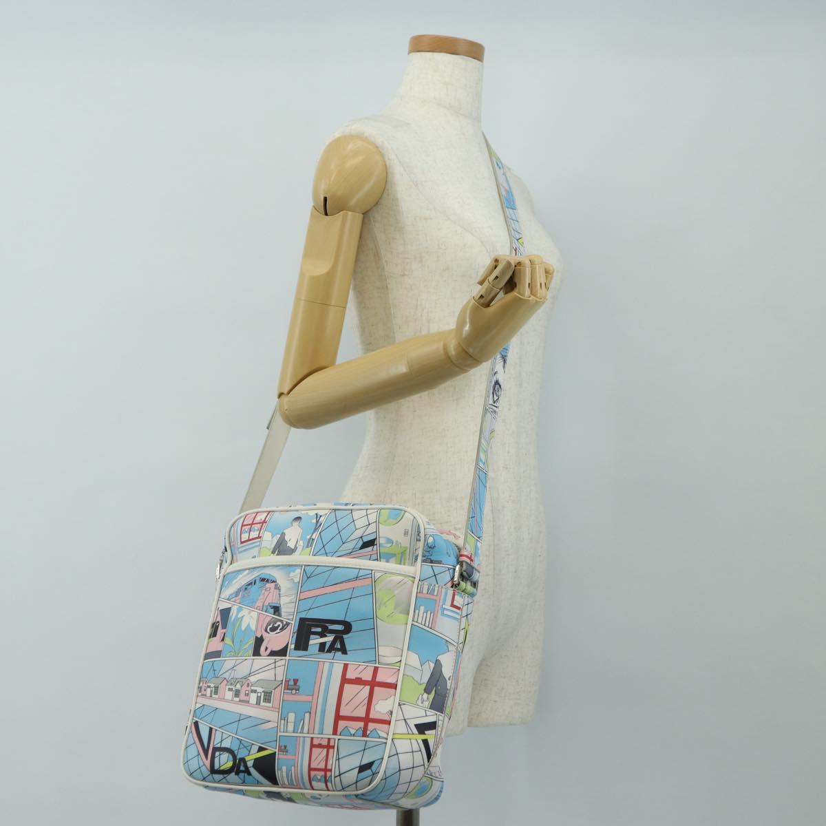PRADA Comic Print Shoulder Bag Leather White Silver Auth 181914SM