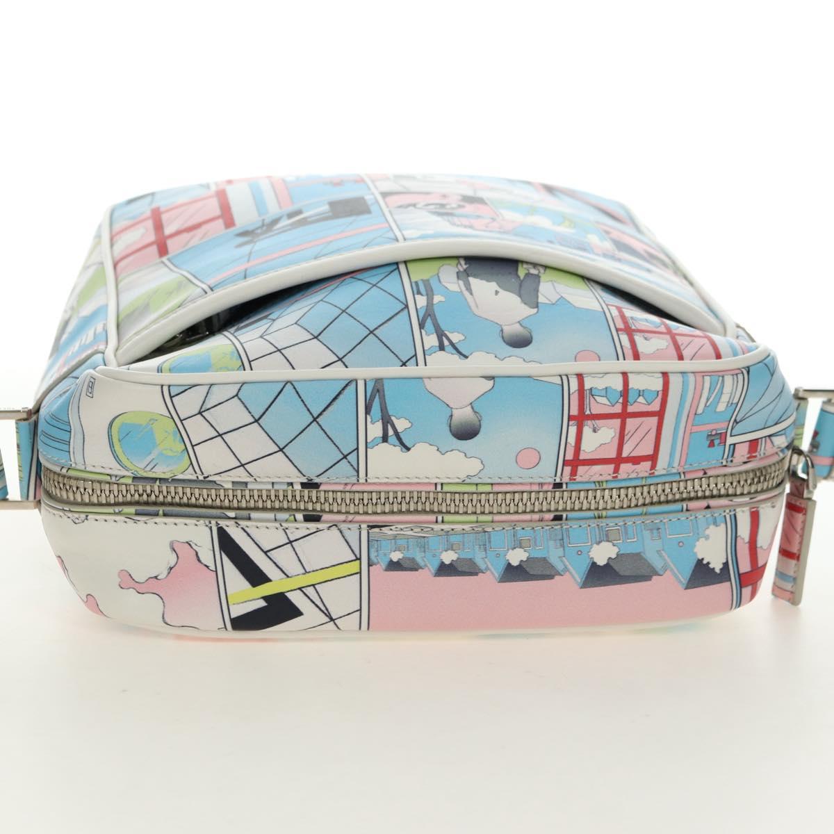 PRADA Comic Print Shoulder Bag Leather White Silver Auth 181914SM