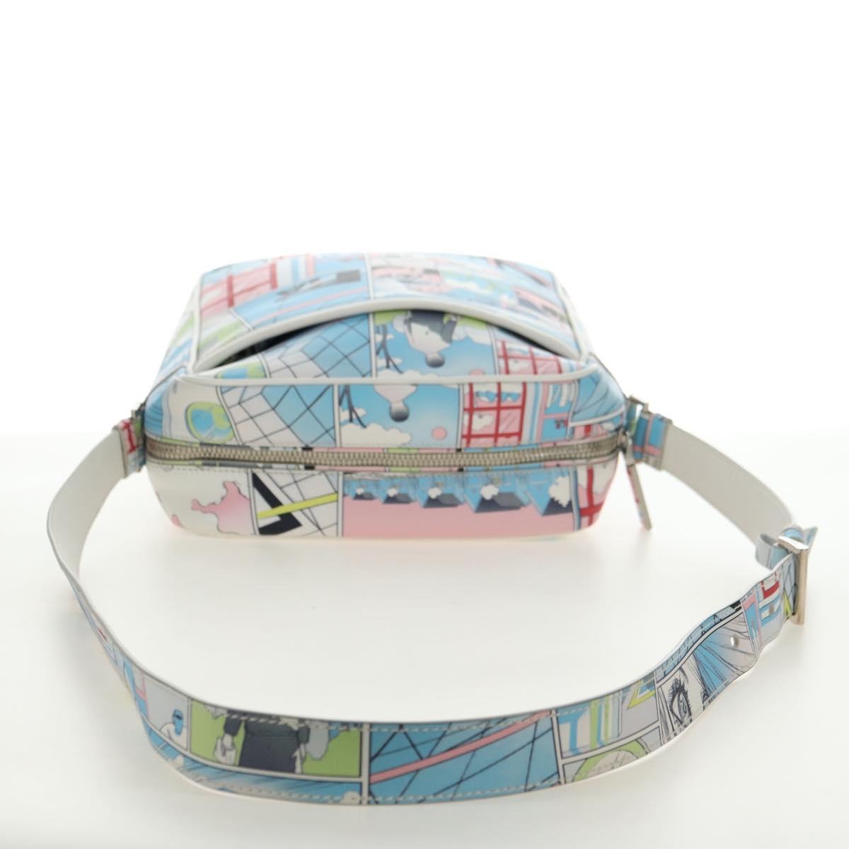 PRADA Comic Print Shoulder Bag Leather White Silver Auth 181914SM