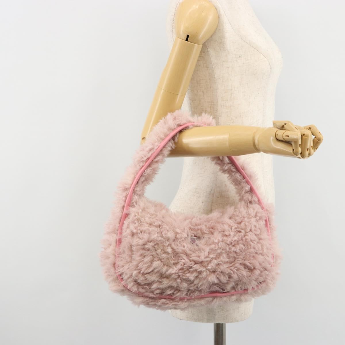 PRADA Hand Bag Fur Pink Silver Auth 181915SM