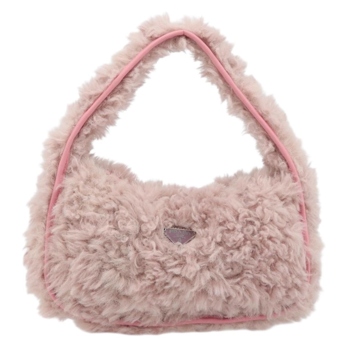 PRADA Hand Bag Fur Pink Silver Auth 181915SM