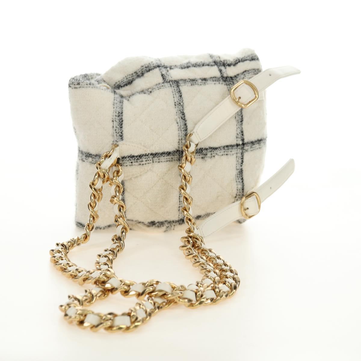 CHANEL Matelasse Chain Backpack Wool Tweed Ivory Gold CC Auth 181919SM