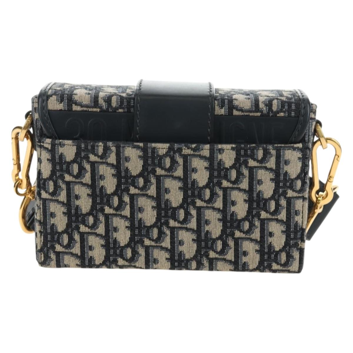 Christian Dior Trotter Canvas Oblique 30 Montaigne Bag Navy Gold Auth 181920M