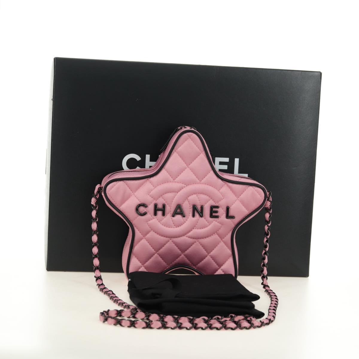 CHANEL Star Matelasse Chain Shoulder Bag Satin Pink CC Auth 181923SM