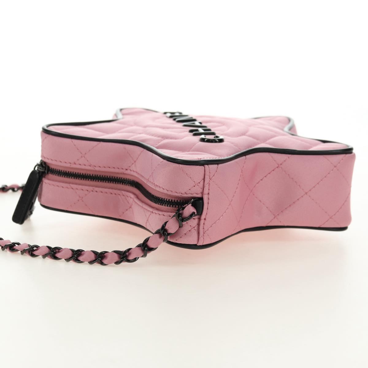 CHANEL Star Matelasse Chain Shoulder Bag Satin Pink CC Auth 181923SM