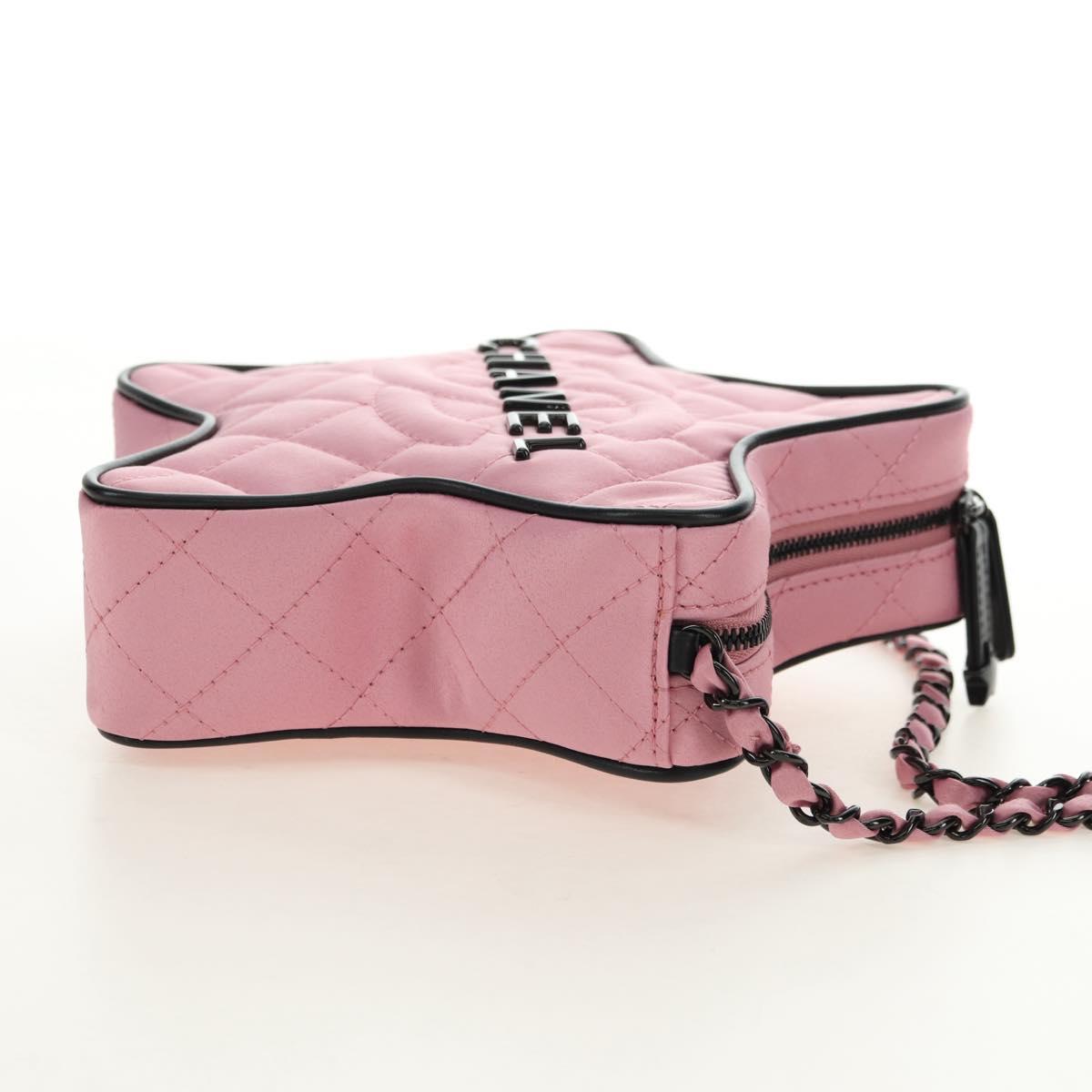 CHANEL Star Matelasse Chain Shoulder Bag Satin Pink CC Auth 181923SM