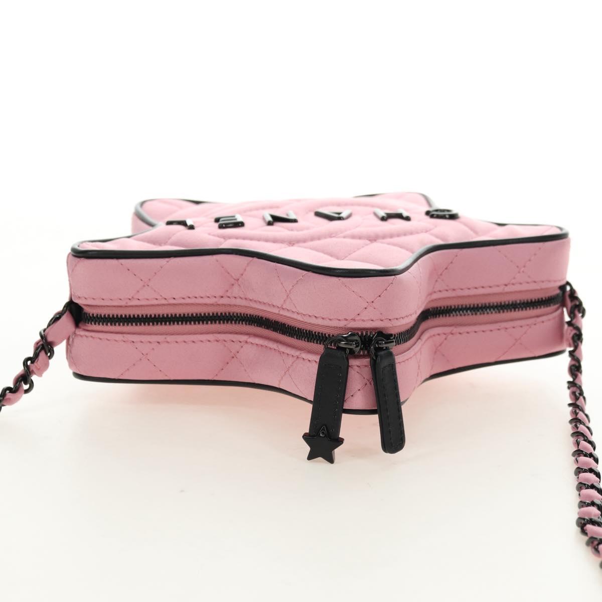 CHANEL Star Matelasse Chain Shoulder Bag Satin Pink CC Auth 181923SM