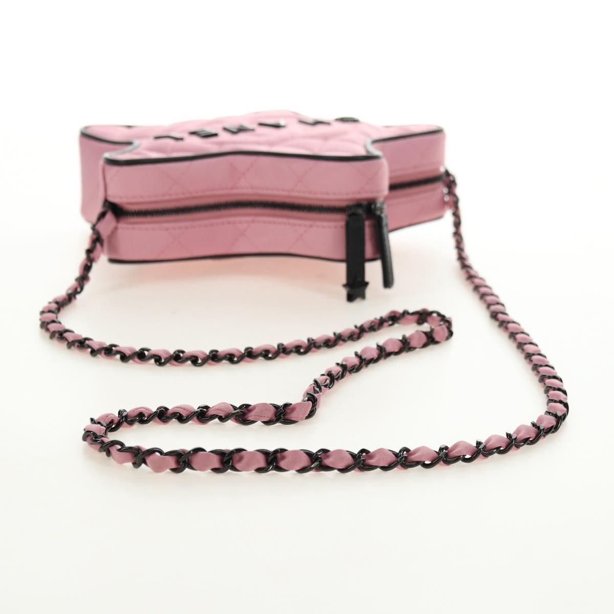 CHANEL Star Matelasse Chain Shoulder Bag Satin Pink CC Auth 181923SM