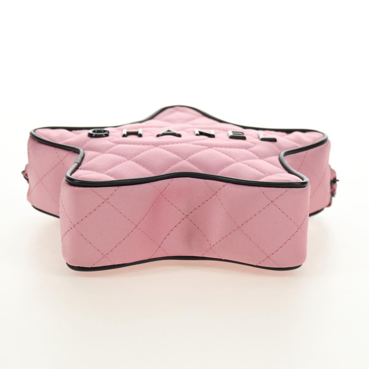 CHANEL Star Matelasse Chain Shoulder Bag Satin Pink CC Auth 181923SM