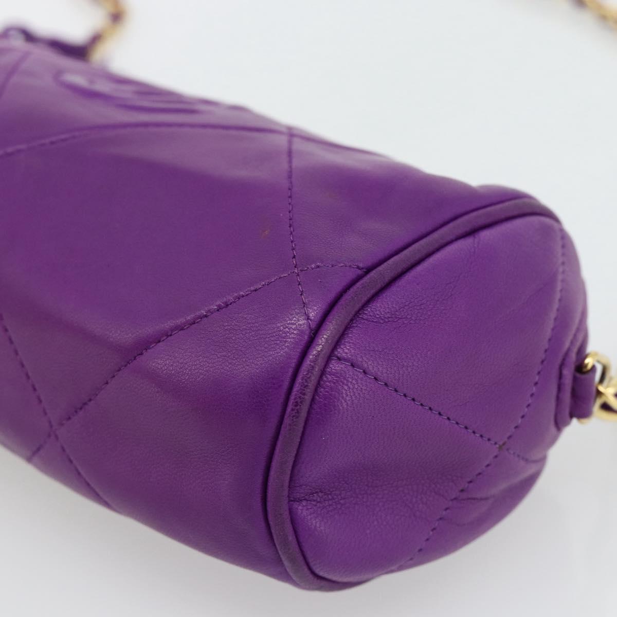 CHANEL Matelasse Chain Shoulder Bag Lamb Skin Purple Gold CC Auth 181924SM