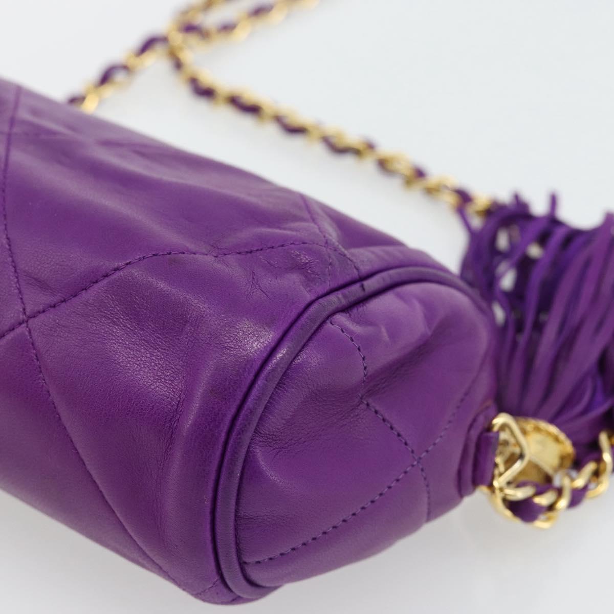CHANEL Matelasse Chain Shoulder Bag Lamb Skin Purple Gold CC Auth 181924SM