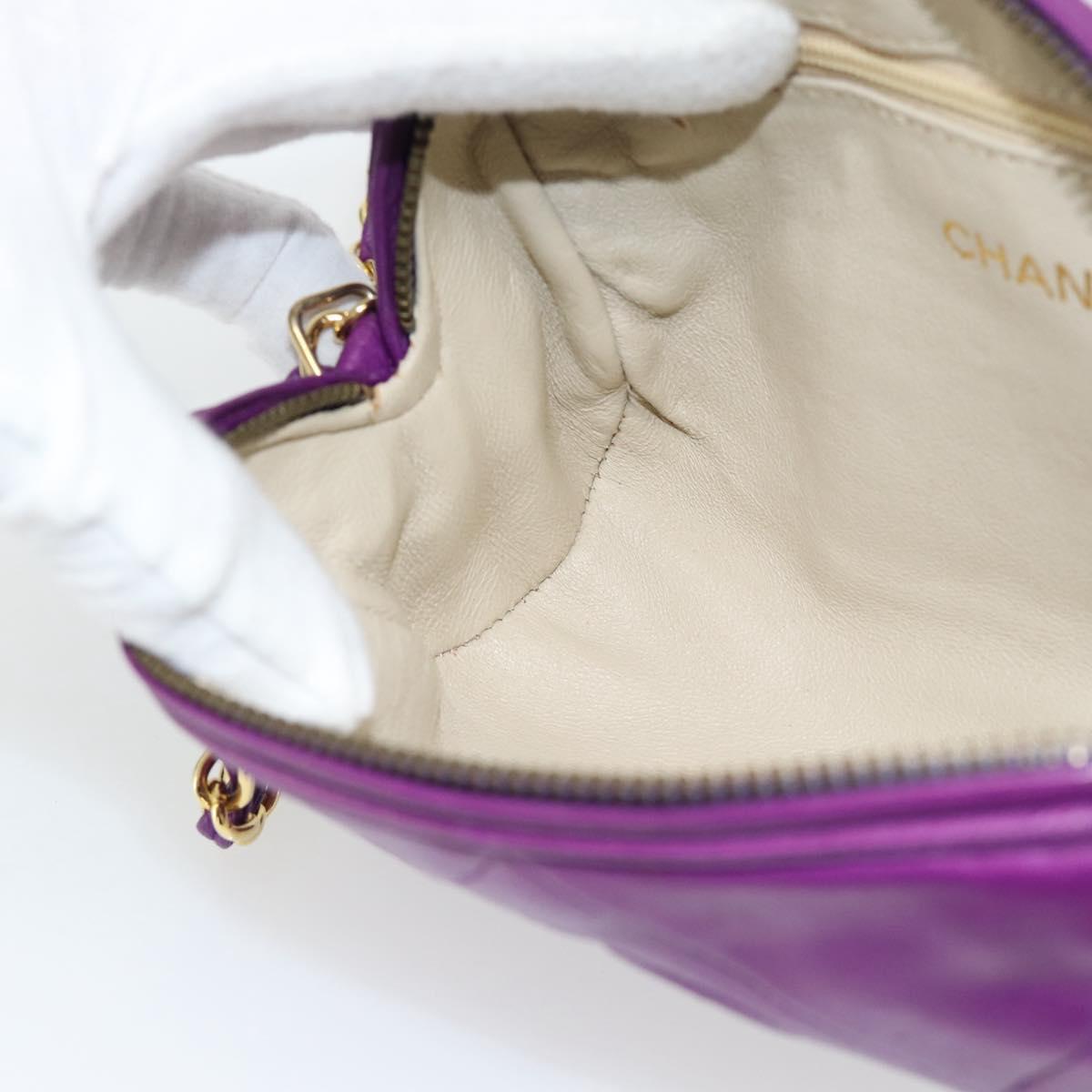 CHANEL Matelasse Chain Shoulder Bag Lamb Skin Purple Gold CC Auth 181924SM