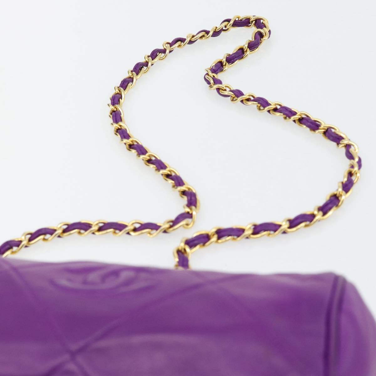 CHANEL Matelasse Chain Shoulder Bag Lamb Skin Purple Gold CC Auth 181924SM