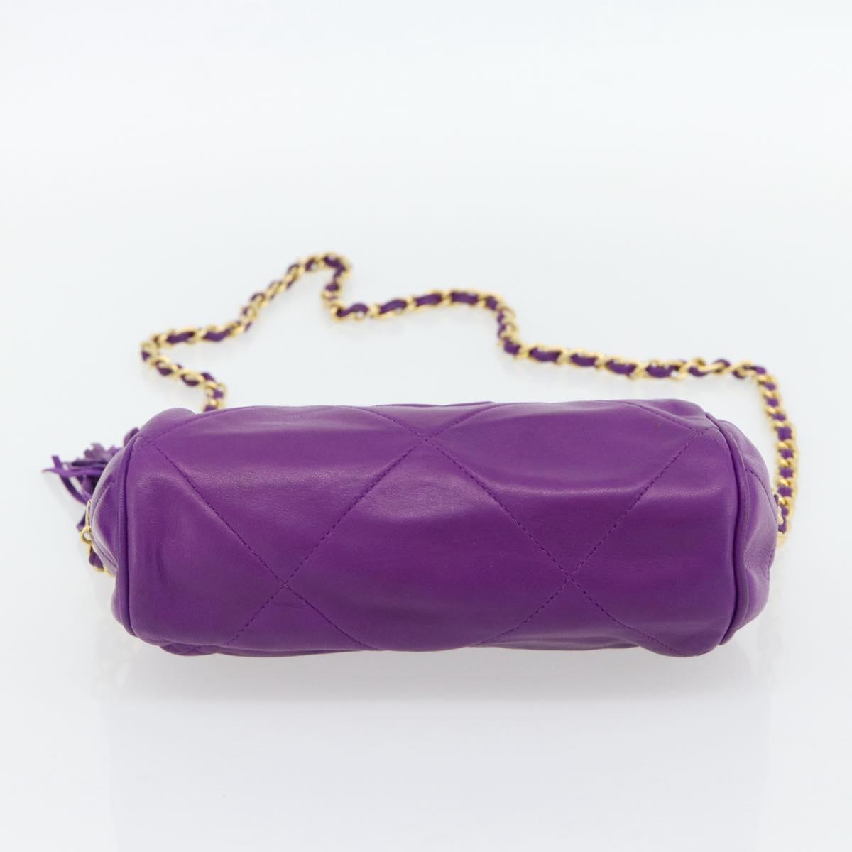 CHANEL Matelasse Chain Shoulder Bag Lamb Skin Purple Gold CC Auth 181924SM