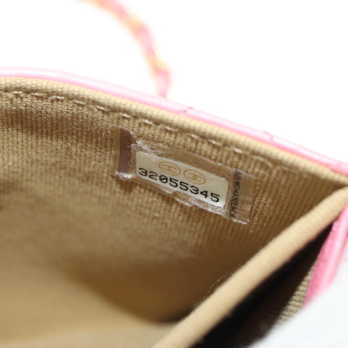CHANEL Matelasse Chain Wallet Coco Ball Bag Lamb Skin Pink Gold CC Auth 181927M