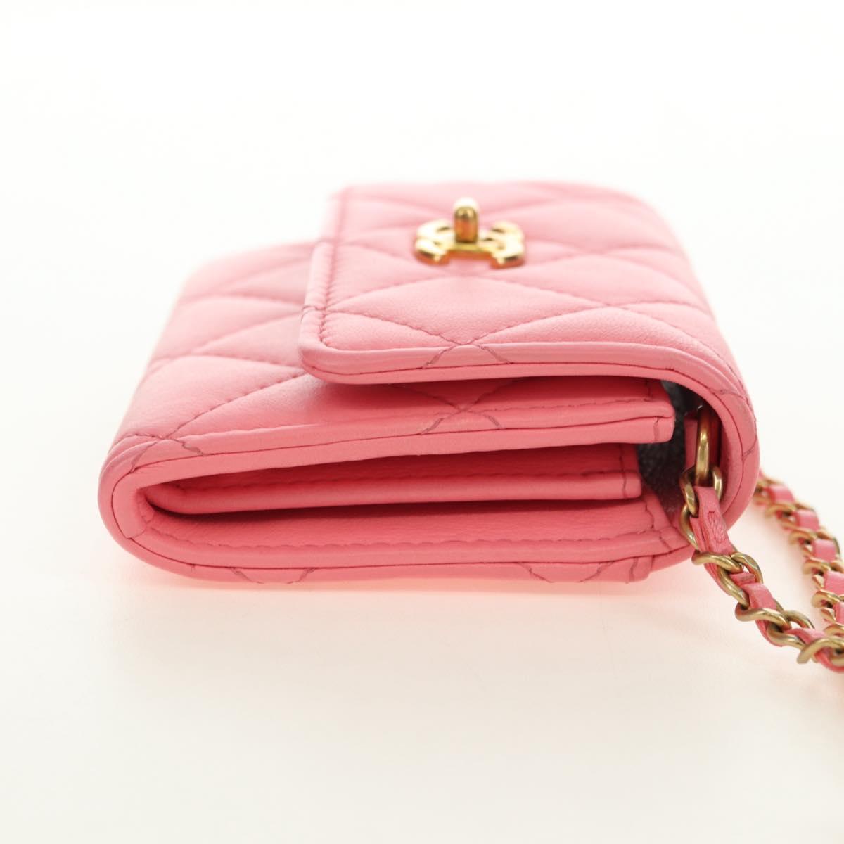 CHANEL Matelasse Chain Wallet Coco Ball Bag Lamb Skin Pink Gold CC Auth 181927M