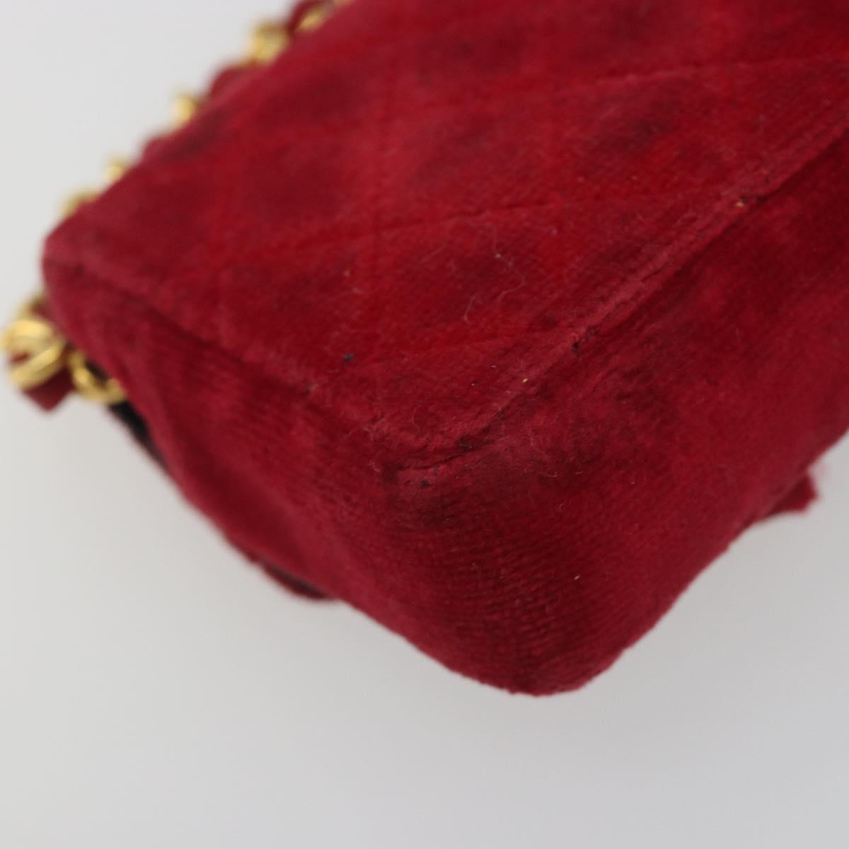 CHANEL Matelasse Chain Shoulder Bag Velor Red Gold CC Auth 181928