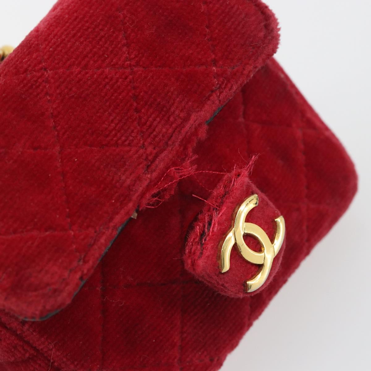 CHANEL Matelasse Chain Shoulder Bag Velor Red Gold CC Auth 181928