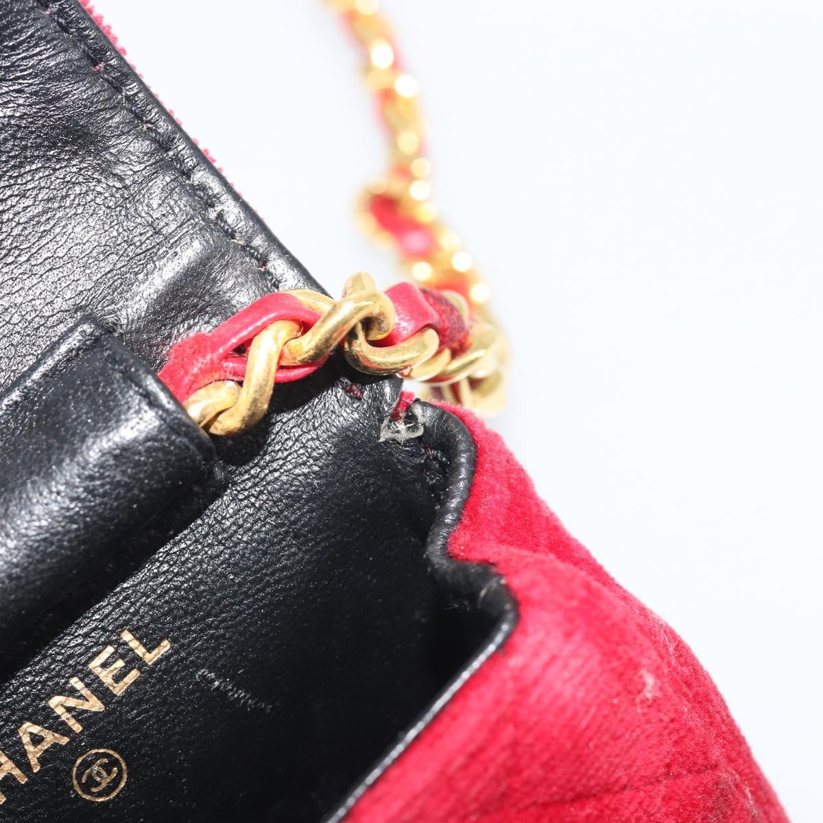 CHANEL Matelasse Chain Shoulder Bag Velor Red Gold CC Auth 181928