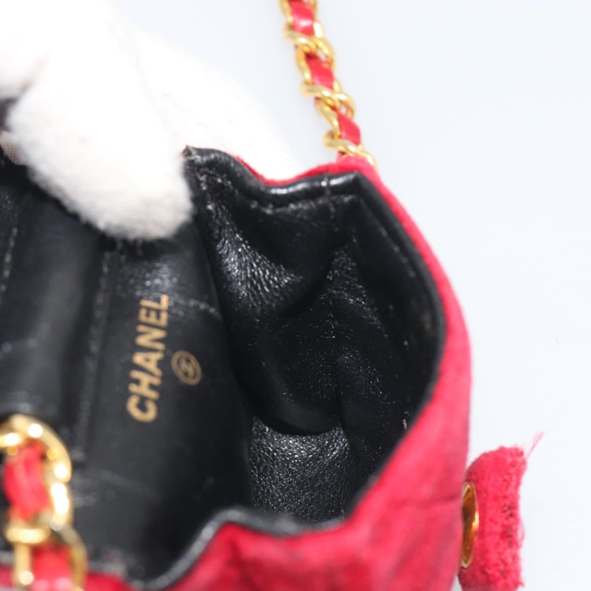CHANEL Matelasse Chain Shoulder Bag Velor Red Gold CC Auth 181928
