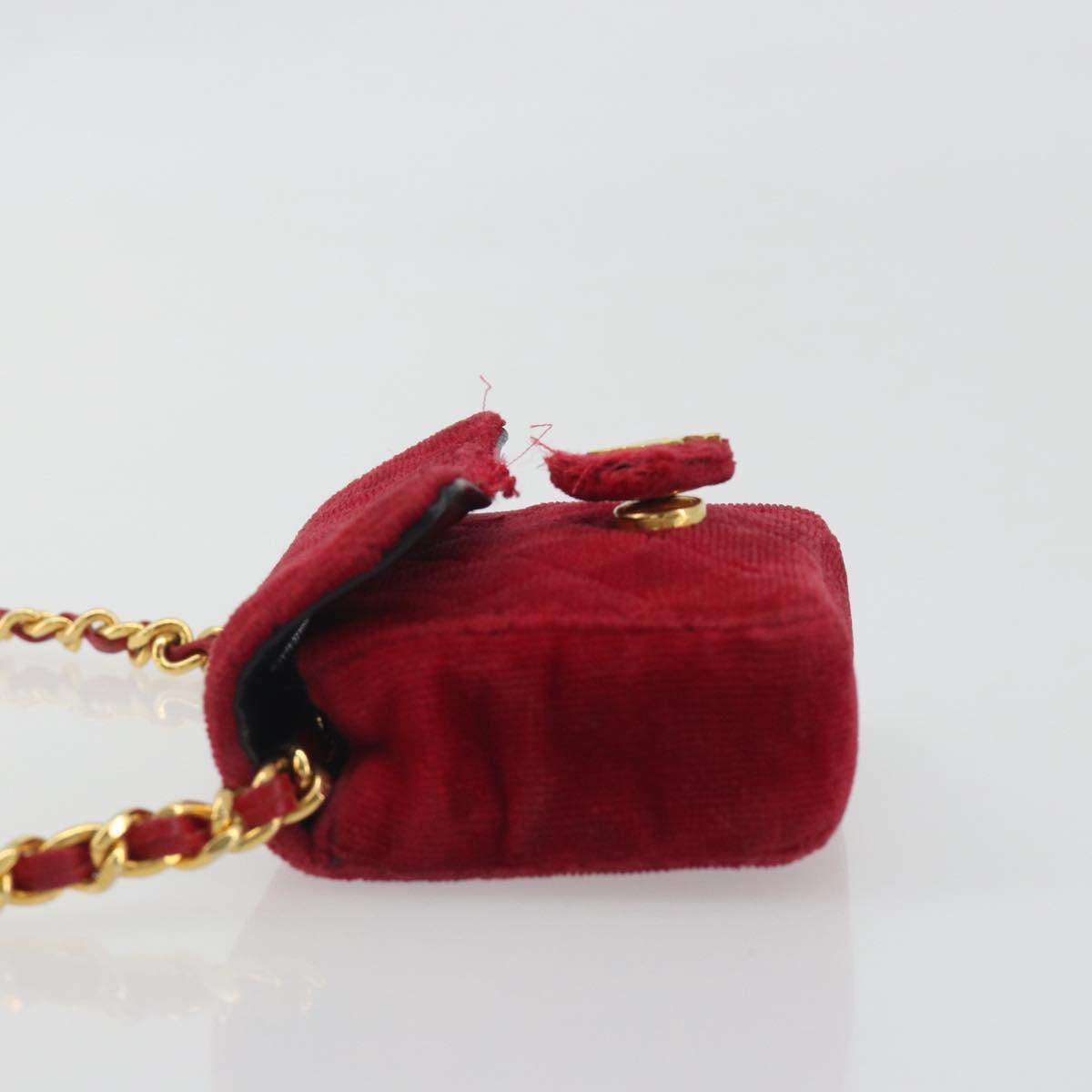 CHANEL Matelasse Chain Shoulder Bag Velor Red Gold CC Auth 181928