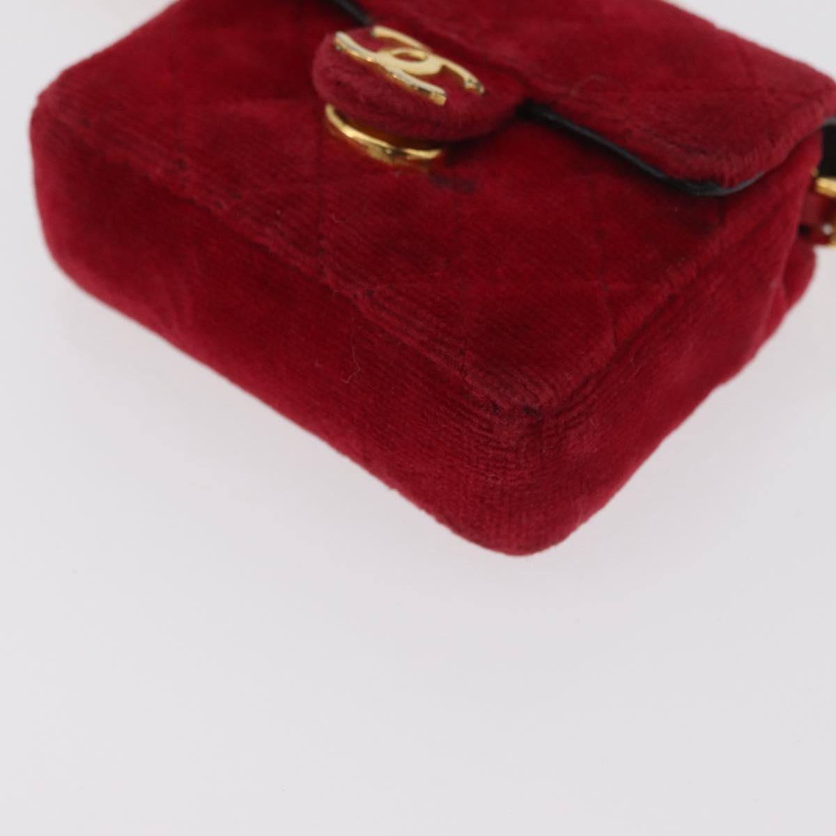 CHANEL Matelasse Chain Shoulder Bag Velor Red Gold CC Auth 181928A