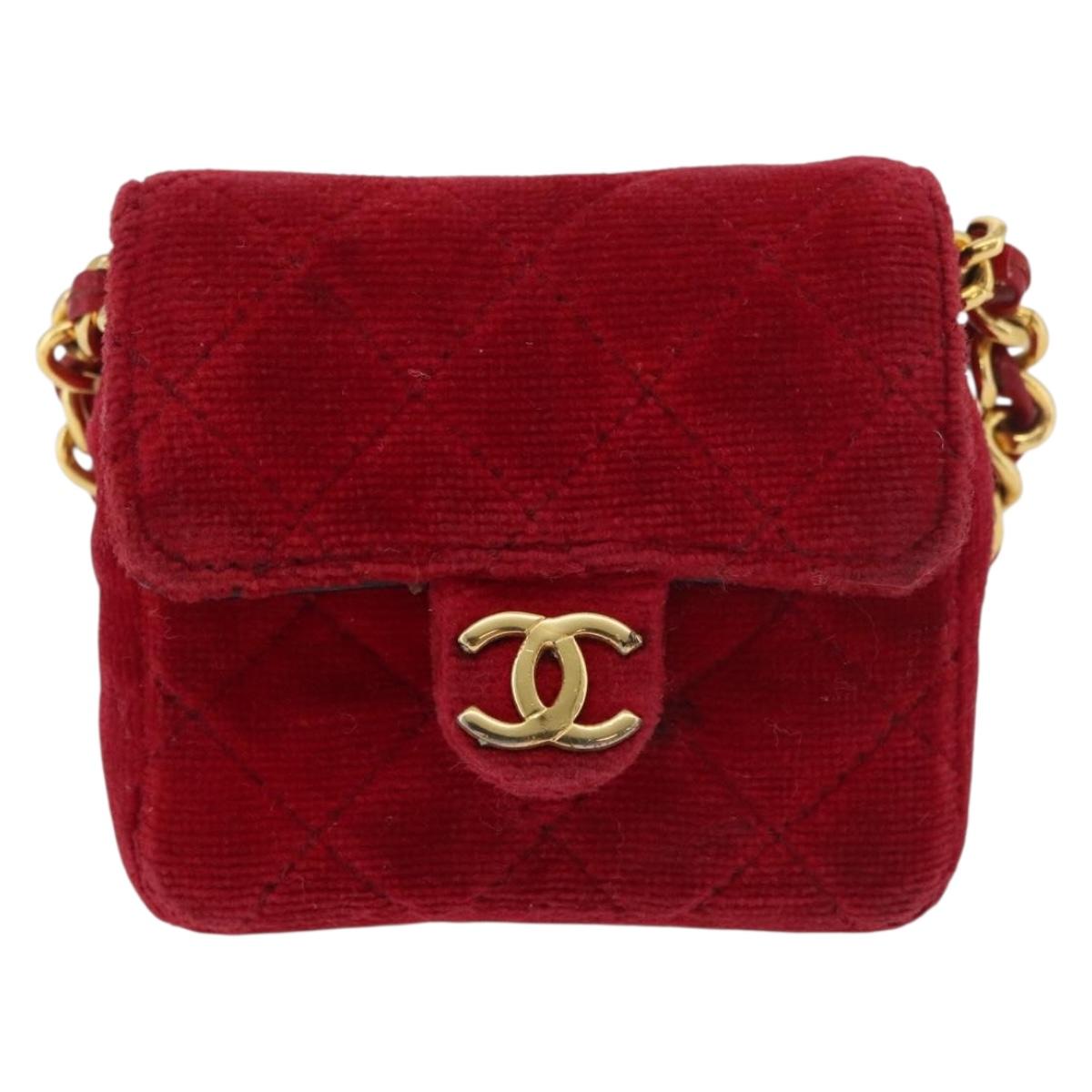 CHANEL Matelasse Chain Shoulder Bag Velor Red Gold CC Auth 181928A
