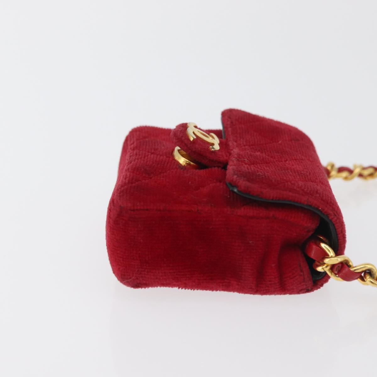 CHANEL Matelasse Chain Shoulder Bag Velor Red Gold CC Auth 181928A